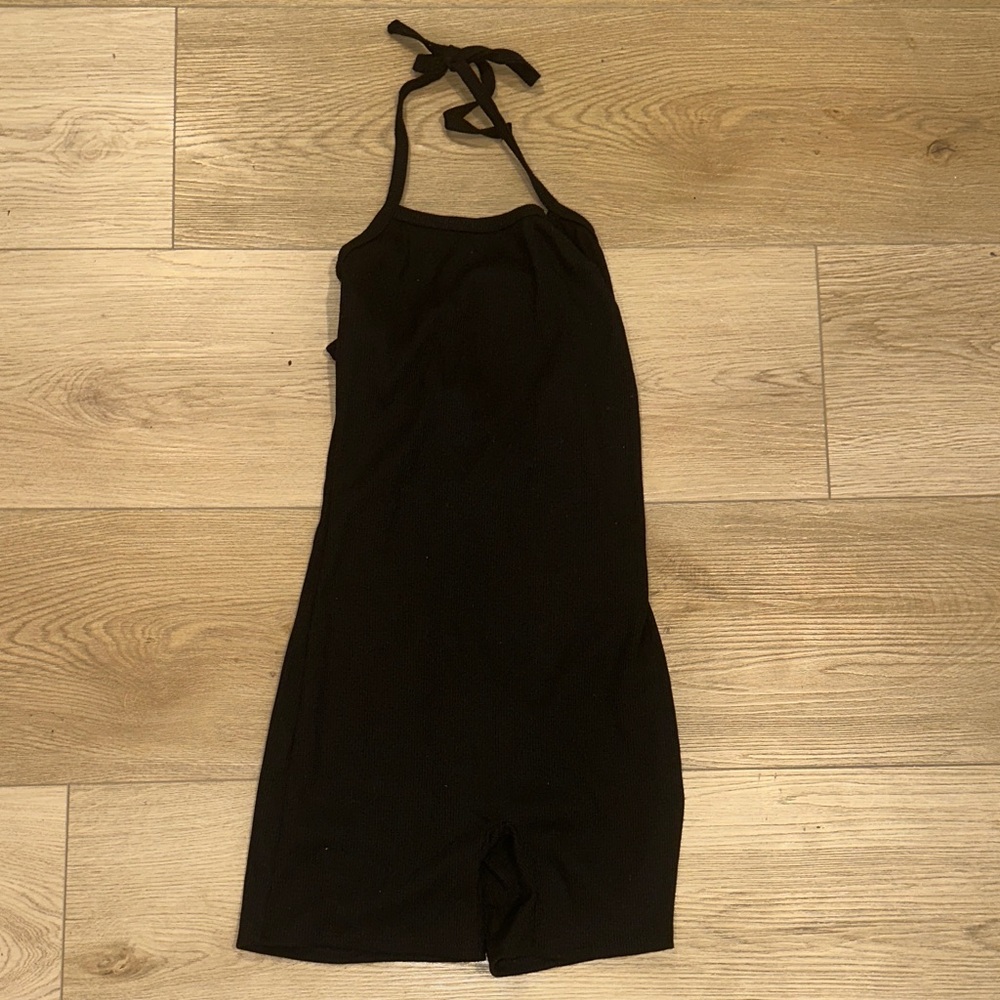 Black Ruched Halter Romper